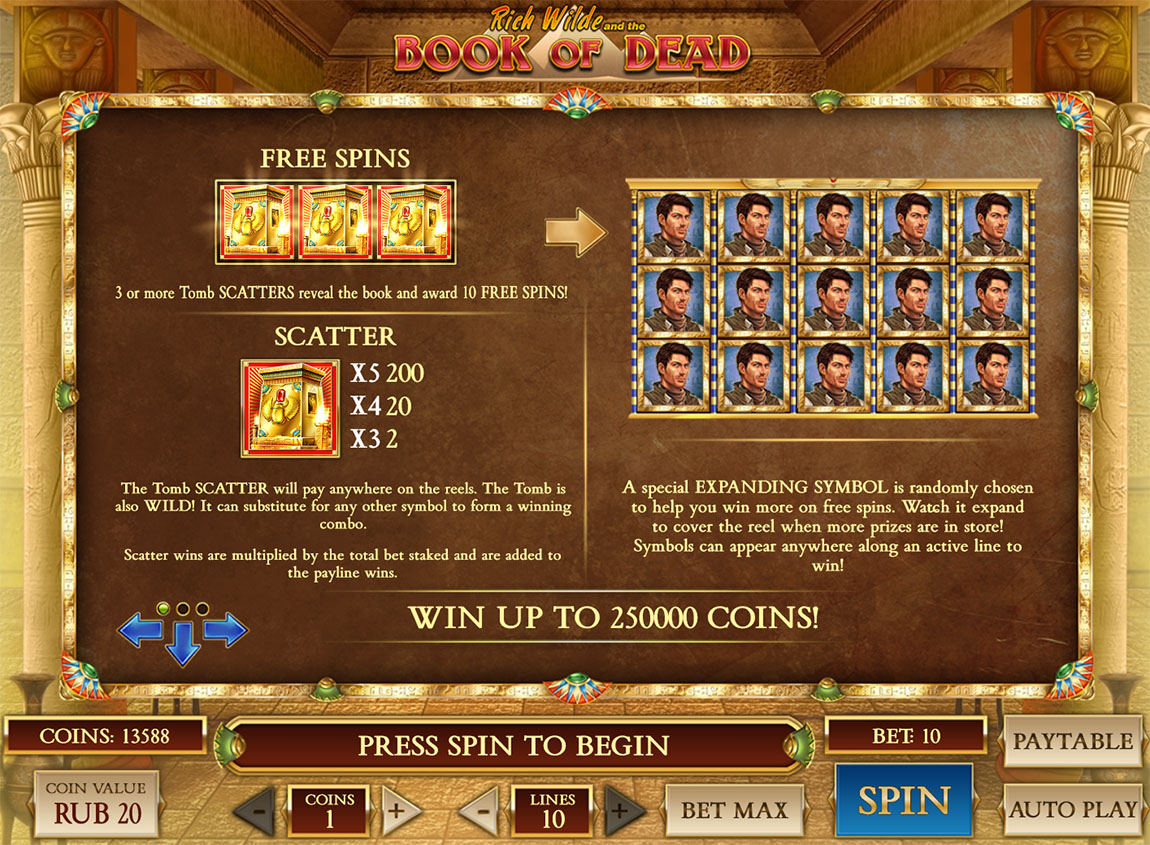 free spins and winnings in the Book of the Dead